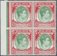 ** Singapur: 1951, KGVI Definitive $2 Green/scarlet Perf. 17½ X 18 Block Of Four From Left Margin, Mint - Singapore (...-1959)