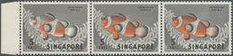 ** Singapur: 1962, Definitive Issue 5c. 'Orange Clownfish' Horiz. Strip Of Three From Left Margin With - Singapore (...-1959)