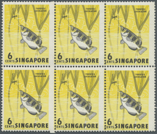 ** Singapur: 1962, Definitive Issue 6c. 'Archerfish' Block Of Six With Grossly Misplaced Vertical Perfo - Singapore (...-1959)