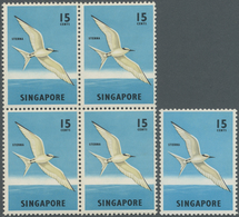 ** Singapur: 1966, Definitive Issue 15c. 'Black-naped Tern' Block Of Four With ORANGE OMITTED (eyes), M - Singapore (...-1959)