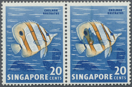 ** Singapur: 1962, Definitive Issue 20c. 'Copper-banded Butterflyfish' Horizontal Pair With Heavy INK F - Singapore (...-1959)