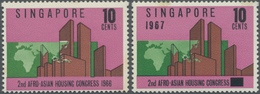 ** Singapur: 1967, 2nd Afro-Asian Housing Congress 10c. With OVERPRINT (over Wrong Year Date) OMITTED, - Singapore (...-1959)