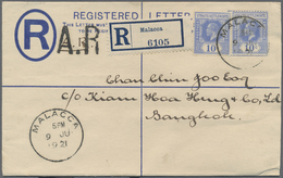 GA Malaiische Staaten - Straits Settlements: 1921, Registration Envelope KGV 10 C. Uprated 10 C. (2) Ti - Straits Settlements