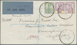 Br Malaiische Staaten - Johor: 1928, Airmail Letter Bearing ,10 And 21c Johore Definitives Tied By Sing - Johore