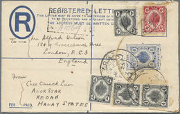 GA Malaiische Staaten - Kedah: 1925, 1c. Black (4) And 4c. Carmine Uprating A Registered Stationery Env - Kedah