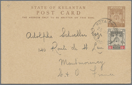 GA Malaiische Staaten - Kelantan: 1922, Stationery Card 2c. Brown Uprated By 4c. Black/red (SG 17), Use - Kelantan