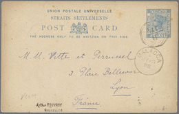 GA Malaiische Staaten - Malakka: 1888, Stationery Card 3c. Blue Commercially Used From Malacca To Lyon/ - Malacca