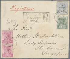 Brfst Malaiische Staaten - Malakka: 1899, 1c. Green, Vertical Pair 3c. Carmine-rose And 4c. On 8c. Ultrama - Malacca