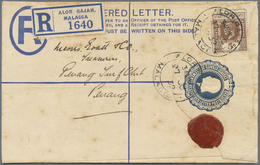 GA Malaiische Staaten - Malakka: 1932, Registered Envelope 15c. Blue Uprated By 5c. Brown, Used From "A - Malacca