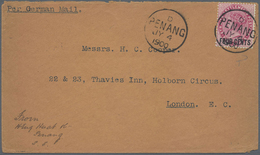 Br Malaiische Staaten - Penang: 1900, Letter Bearing 4 On 5 Cent Victoria With Clear PENANG JY 4 1900 P - Penang