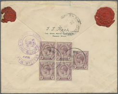 Br Malaiische Staaten - Penang: 1918, 4c. Dull Purple, Five Copies On Reverse Of Registered Cover From - Penang