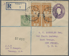 GA Malaiische Staaten - Penang: 1930, Uprated Stationery Envelope 4c. Violet (E1), 3c. Green Faulty, Re - Penang