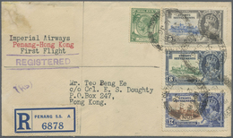 Br/ Malaiische Staaten - Penang: 1936, First Flight Cover "Penang-Hongkong" Sent Registered From PENANG - Penang