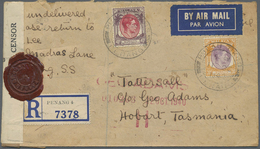 Br/ Malaiische Staaten - Penang: 1940, Registered Airmail Bearing 30 And 40 C KG VI Tied By PULAU TIKUS - Penang