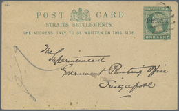 GA Malaiische Staaten - Perak: 1892, Stationery Card 1c. Green Commercially Used From "TAIPING FE 27 92 - Perak