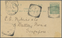 GA Malaiische Staaten - Perak: 1898, Stationery Card 1c. Green, Commercially Used From "TAPAH 10 FE 189 - Perak