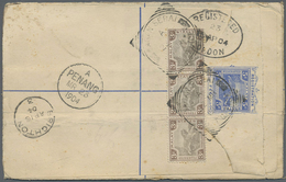 GA Malaiische Staaten - Perak: 1904, 3c. Grey/brown Horiz. Strip Of Three Uprating A Registered Station - Perak