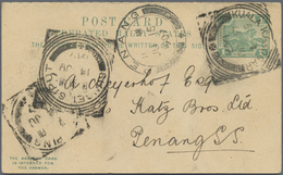 GA Malaiische Staaten - Perak: 1907, Complete Reply Card 1c. + 1c. Green, Asking Part Commercially Used - Perak