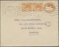 GA Malaiische Staaten - Perak: 1931, 4c. Orange Horiz. Pair Uprating A Stationery Envelope 4c. Orange ( - Perak