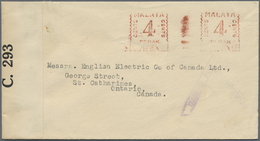 Br Malaiische Staaten - Perak: 1940/1941 (ca.), Meter Mark 4c. + 4c. On Censored Cover To Ontaio/Canada - Perak