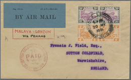 Br Malaiische Staaten - Selangor: 1931, 4c. Orange And 20c. Dull Purple/black, Horiz. Pair Each, On Fli - Selangor