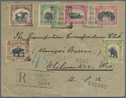 Br Nordborneo: 1909, 1c. To 6c., Attractive Franking Of Six Values On Registered Cover From "SANDAKAN 1 - North Borneo (...-1963)