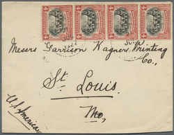 Br Nordborneo: 1922, 4c. Black/scarlet, Vertical Strip Of Four On Cover 21 JUL 1922 To St.Louis/USA, On - North Borneo (...-1963)
