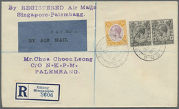 Br/ Singapur: 1930, Registered Airmail Addressed To Palembang With 35c And 1c (2) KGV Tied By KATONG SIN - Singapore (...-1959)