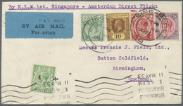 Br/ Singapur: 1933, Airmail Letter "By KLM 1st Sigapore-Amsterdam Direct Flight" Addressed To Birmingham - Singapur (...-1959)