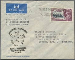 Br/ Singapur: 1935, Airmail Letter For "INAUGURATION OF BI-WEEKLY SERVICE SINGAPORE-LONDON" By Imperial - Singapur (...-1959)