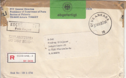 68685- PREPAID REGISTERED COVER SENT FROM ANKARA TO PFORZHEIM, DOUANE, CUSTOM DUTY, CLEARED, 1987, TURKEY - Covers & Documents