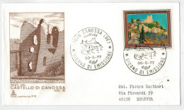 F.C.D.     CANOSSA (RE)  FILATELICO    RESTI  DEL  CASTELLO  DI  CANOSSA  1977  (VIAGGIATA) - FDC