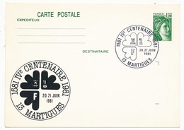CP Entier Repiqué - 1,20 Sabine - IVeme Centenaire - MARTIGUES - 1981 - Cartes Postales Repiquages (avant 1995)