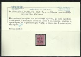 OCCUPAZIONE ISTRIA ISTRA 1945 LIRE 1,50 SU 75 CENT (n 499) MNH VARIETA' CON SOPRASTAMPA CAPOVOLTA VARIETY CERTIFICATO - Ocu. Yugoslava: Fiume