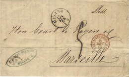 1860- Lettre De MILANO Pour Marseille Taxe Sarde 5 D. + Entrée SARDAIGNE CULOZ  A. C.   A - Lombardo-Venetien