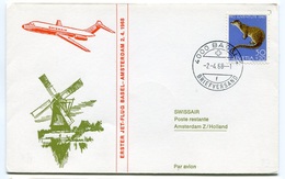 RC 6618 SUISSE 1968 1er VOL SWISSAIR BASEL - AMSTERDAM PAYS BAS FFC LETTRE COVER - Premiers Vols