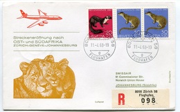 RC 6620 SUISSE 1968 1er VOL SWISSAIR ZURICH GENEVE - JOHANNESBURG AFRIQUE DU SUD LION FFC LETTRE COVER - First Flight Covers