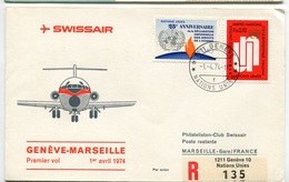RC 6622 SUISSE 1974 1er VOL SWISSAIR GENEVE - MARSEILLE FRANCE FFC LETTRE COVER - Eerste Vluchten