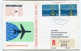 RC 6627 SUISSE 1969 1er VOL SWISSAIR GENEVE - DUSSELDORF ALLEMAGNE FFC LETTRE COVER - First Flight Covers