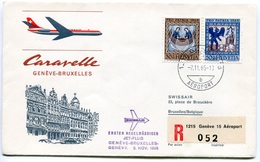 RC 6629 SUISSE 1965 1er VOL SWISSAIR GENEVE - BRUXELLES BELGIQUE PAR CARAVELLE FFC LETTRE COVER - Premiers Vols