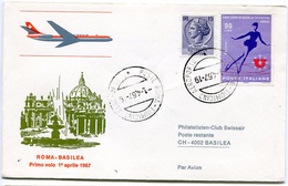 RC 6630 SUISSE 1965 1er VOL SWISSAIR ROMA ITALIE- BASILEA FFC LETTRE COVER - First Flight Covers