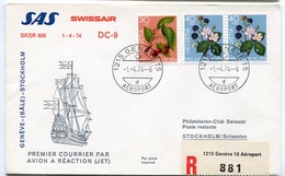 RC 6631 SUISSE 1974 1er VOL SWISSAIR SAS GENEVE - STOCKHOLM SUEDE FFC LETTRE COVER - First Flight Covers