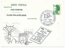 Entier Repiqué - 1,80 Liberté - EDF-GDF 40 Ans De Statut National - 93 PANTIN - 1986 - Postales  Transplantadas (antes 1995)