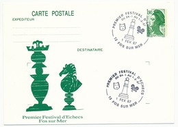 Entier Repiqué - 1,90 Liberté - Premier Festival D'Echecs - FOS SUR MER - 1er Février 1987 - Cartes Postales Repiquages (avant 1995)