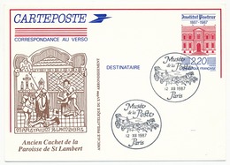 Entier Repiqué - 2,20 Institut Pasteur - Paroisse St LAMBERT (Paris) - Musée De La Poste 1987 - Cartes Postales Repiquages (avant 1995)