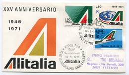 RC 6654 ITALIE 1971 1er VOL ANNIVERSAIRE DE LA COMPAGNIE LETTRE COVER - Luchtpost