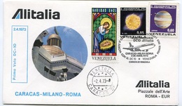 RC 6657 ITALIE 1973 1er VOL CARACAS VENEZUELA - ROMA RETOUR FFC LETTRE COVER - Luchtpost