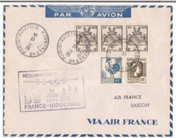 Lettre Paris - Aviation 1946 Réouverture De La Ligne France - Indochine Destination Saigon - Cochinchine - 1927-1959 Briefe & Dokumente