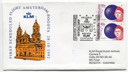 RC 6668 PAYS-BAS KLM 1992 1er VOL AMSTERDAM - BOGOTA COLOMBIA FFC NETHERLANDS LETTRE COVER - Correo Aéreo