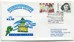 RC 6670 PAYS-BAS KLM 1989 1er VOL AMSTERDAM - HALIFAX CANADA FFC NETHERLANDS LETTRE COVER - Correo Aéreo